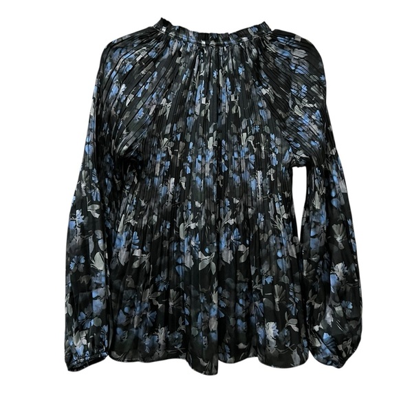 Elie Tahari Medium Floral Designer Long Balloon Sleeve Pintuck Blouse Top R7 - Picture 2 of 5